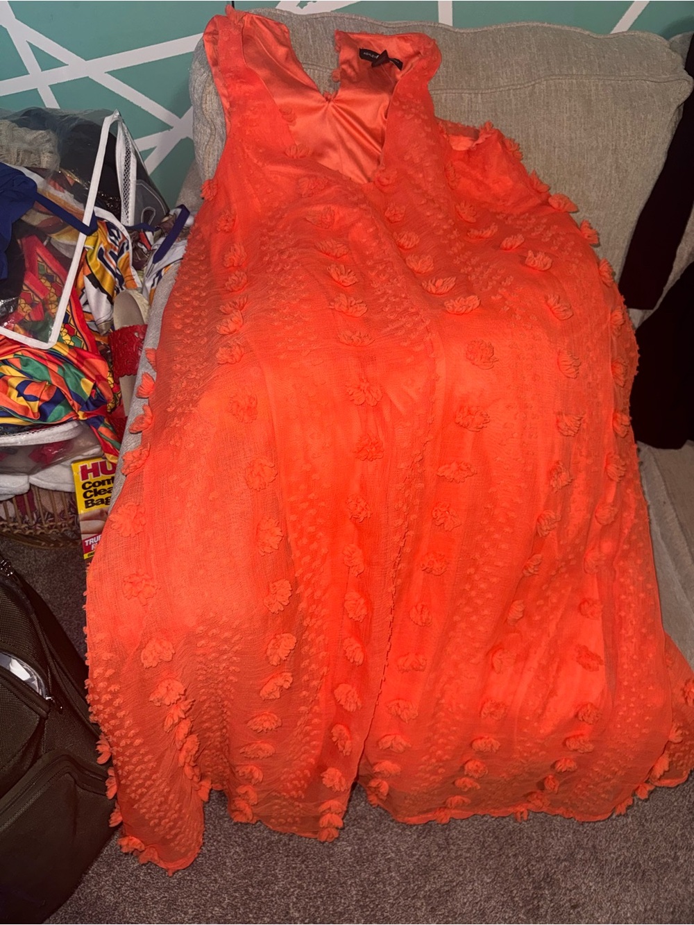 Ashley Stewart Coral Orange Textured Sleeveless Dress
